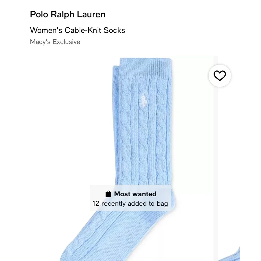 Polo Ralph Lauren Womens Cable Knit Crew Socks Light Blue Embroidered Pony 9-11